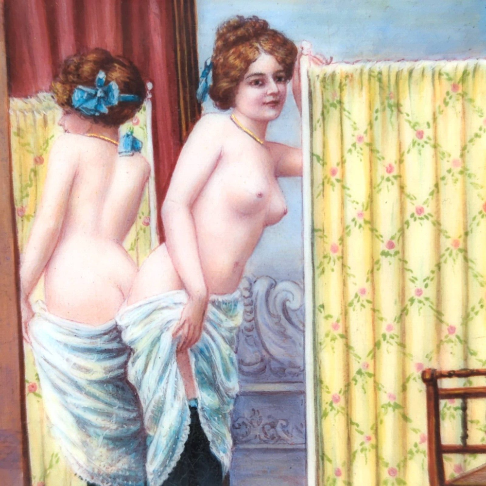 Silver and Enamel Cigarette Case with Erotic Scene