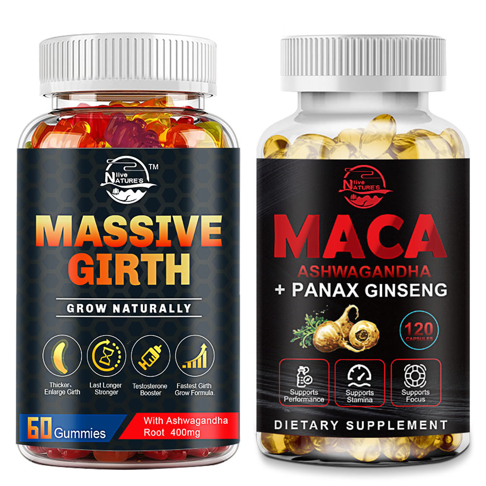 Massive Girth Male Gummy Advanced Formula Vitamin Supplement + Maca Root Bundle