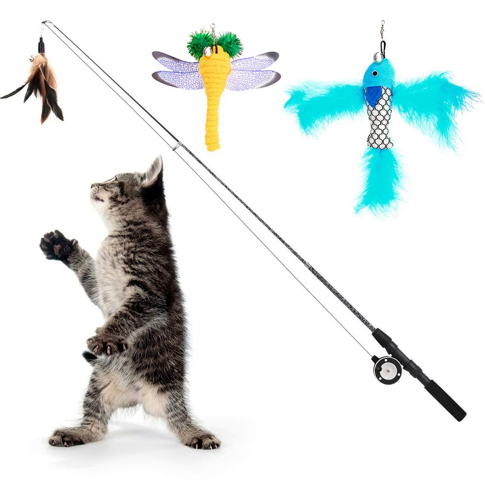 Cat Feather Toys, 4 Pack Interactive Cat feather Teaser Wand Toys, Retractabl...