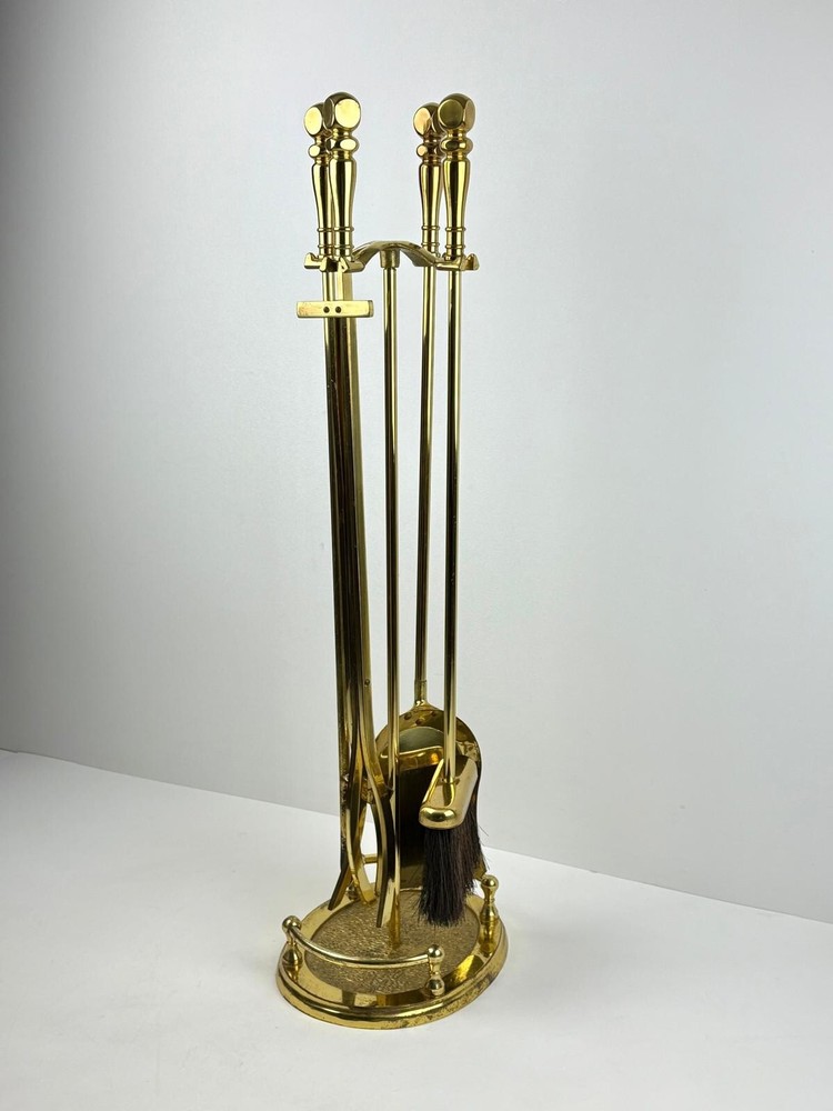 Vintage Regency Style Polished Heavy Solid Brass Fireplace 5 Piece Tool Set 31in