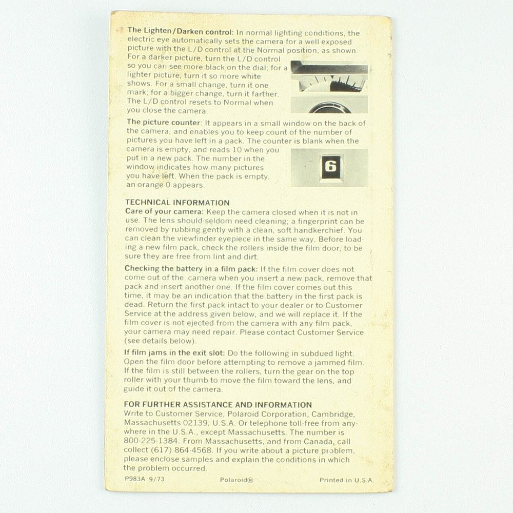 Polaroid SX-70 Instruction - Quick-Guide - Genuine Original