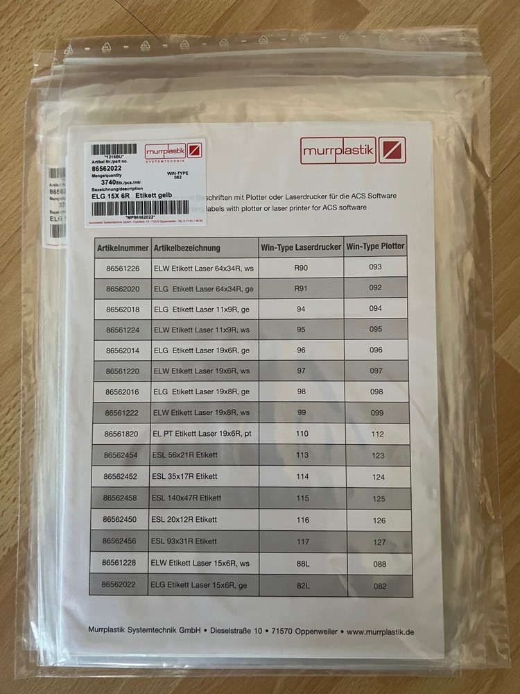 ELW / ELG / ELPT - self-adhesive label from Murrplastik Systemtechnik