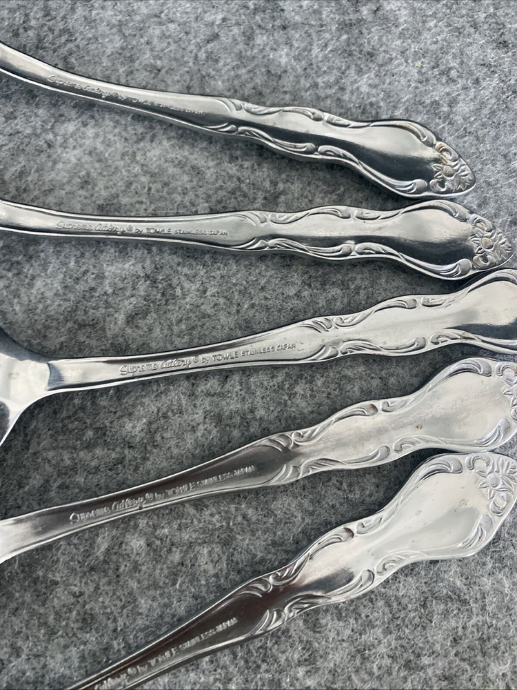 5 TOWLE/SUPREME CUTLERY STAINLESS FLATWARE, "PIERRE" PATTERN, TEASPOONS