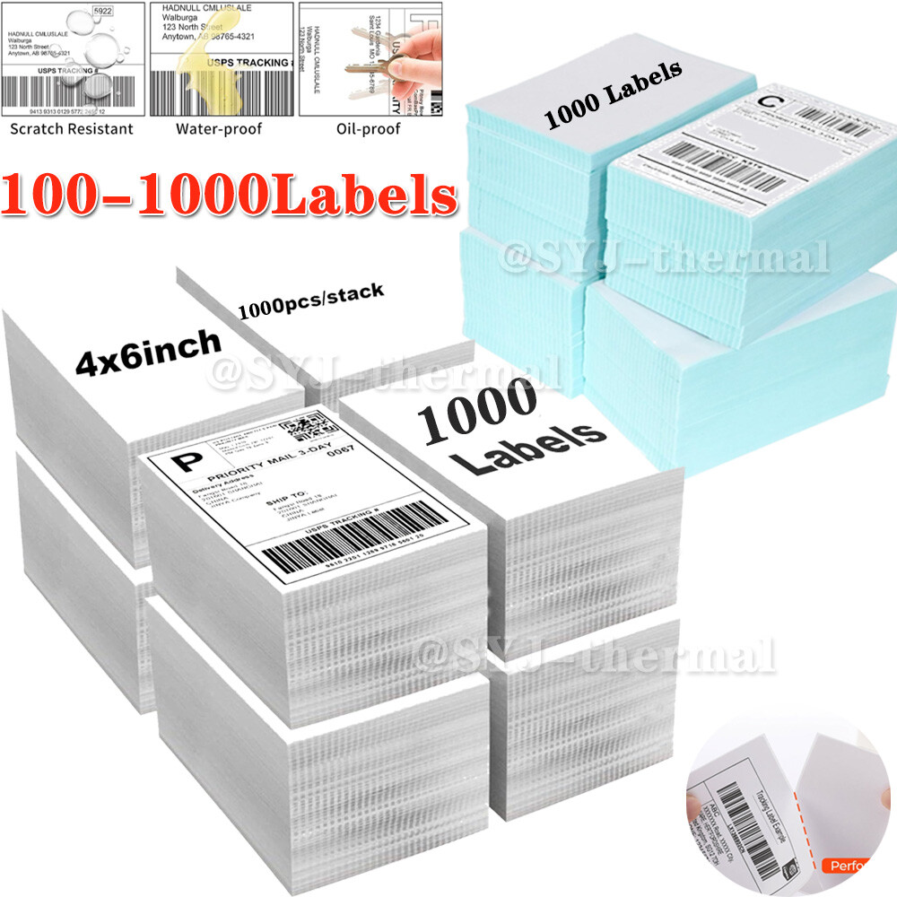 1000/Stack 4"x6" Fanfold Direct Thermal Shipping Labels Zebra & Rollo Printers