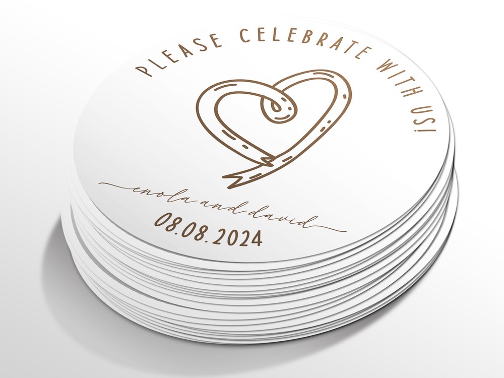 Personalised wedding round sticker labels, custom stickers