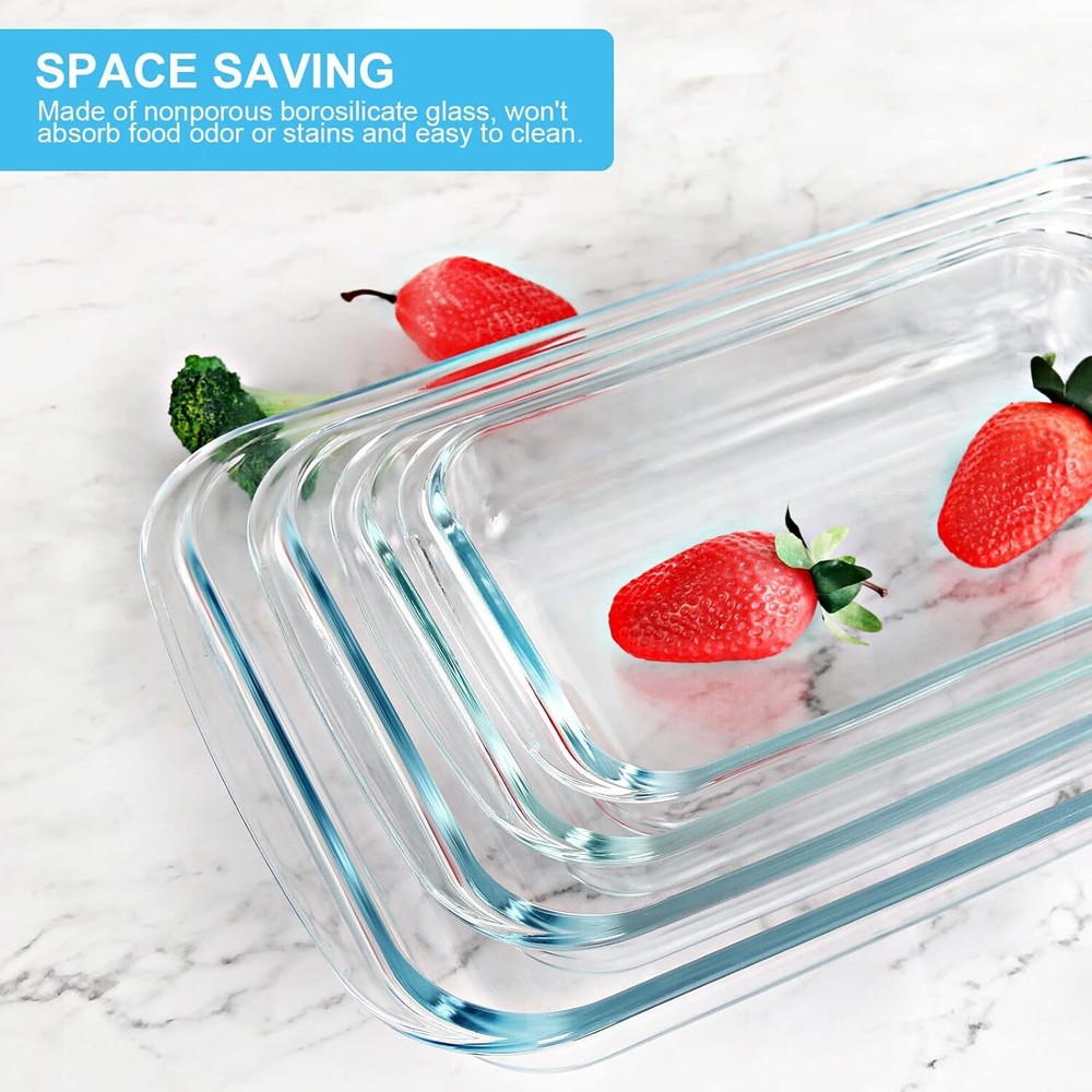 8 Pieces Glass Baking Dish with Lids Rectangular Glass Baking Pan Bakeware Set