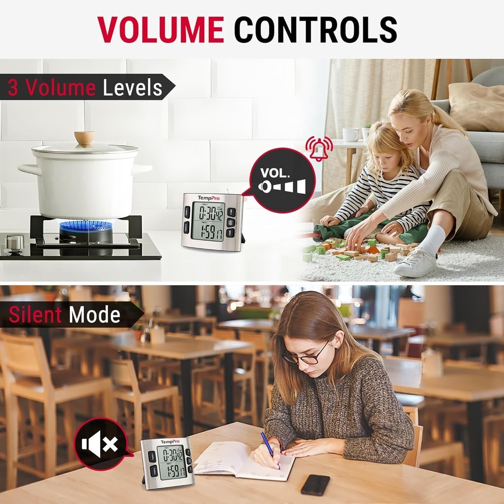 Adjustable Alarm Volume, LCD Backlit Display Timer Clock