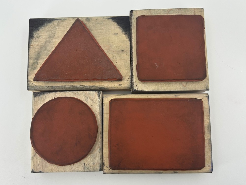 Wood Mounted Rubber Stamps Shapes Circle Triangle Square Rectangle 4 Pcs