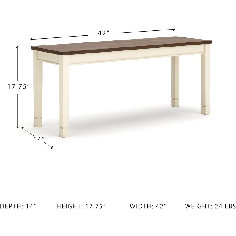 Whitesburg Cottage Rectangular Dining Bench, Brown & Antique White