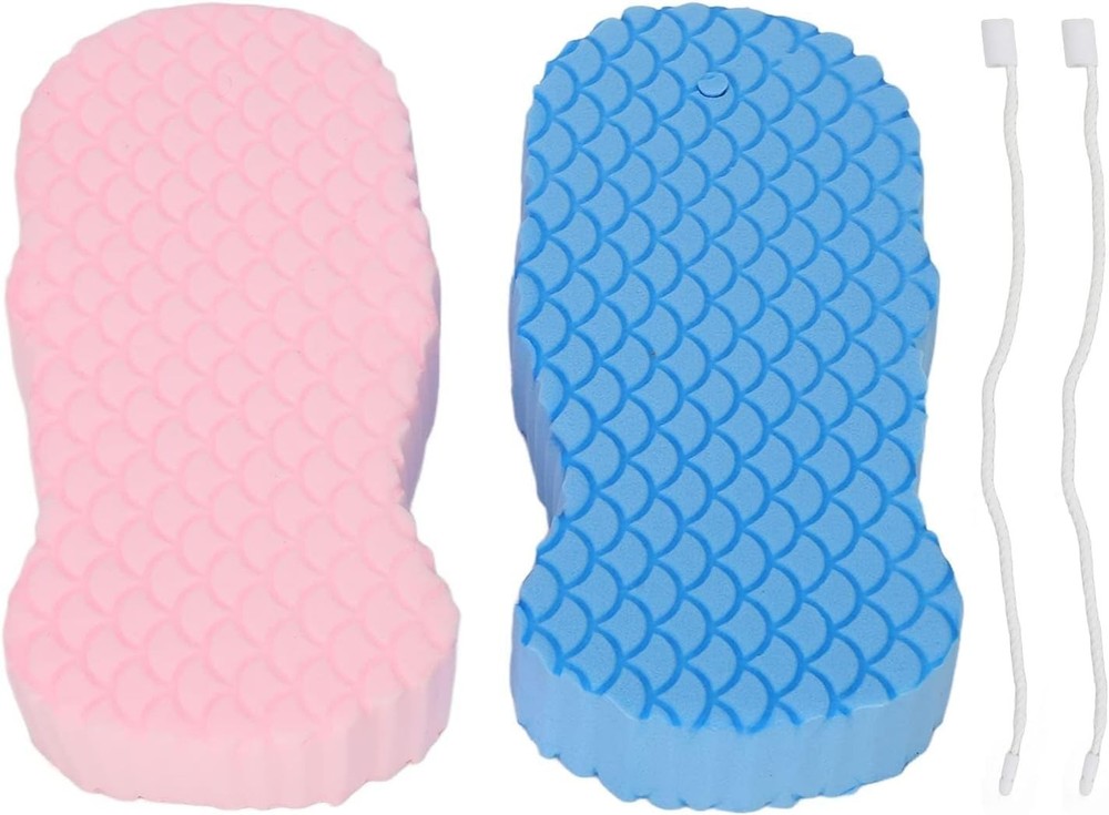 2PCS Exfoliating Bath Sponge, Fish Scale Pattern Shower Sponge 3D Super Soft Com
