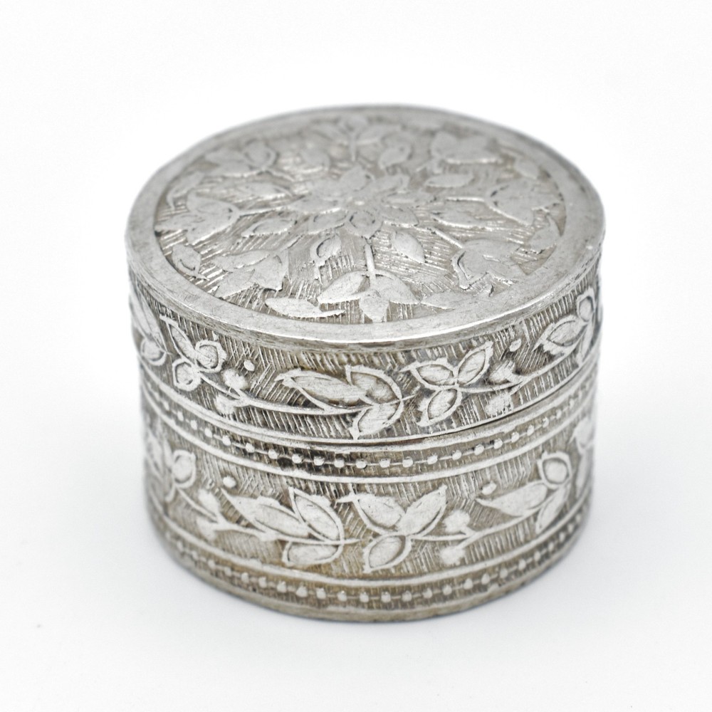 Antique Solid Silver Pill Box Snuff Box Chased Foliate Box Continental