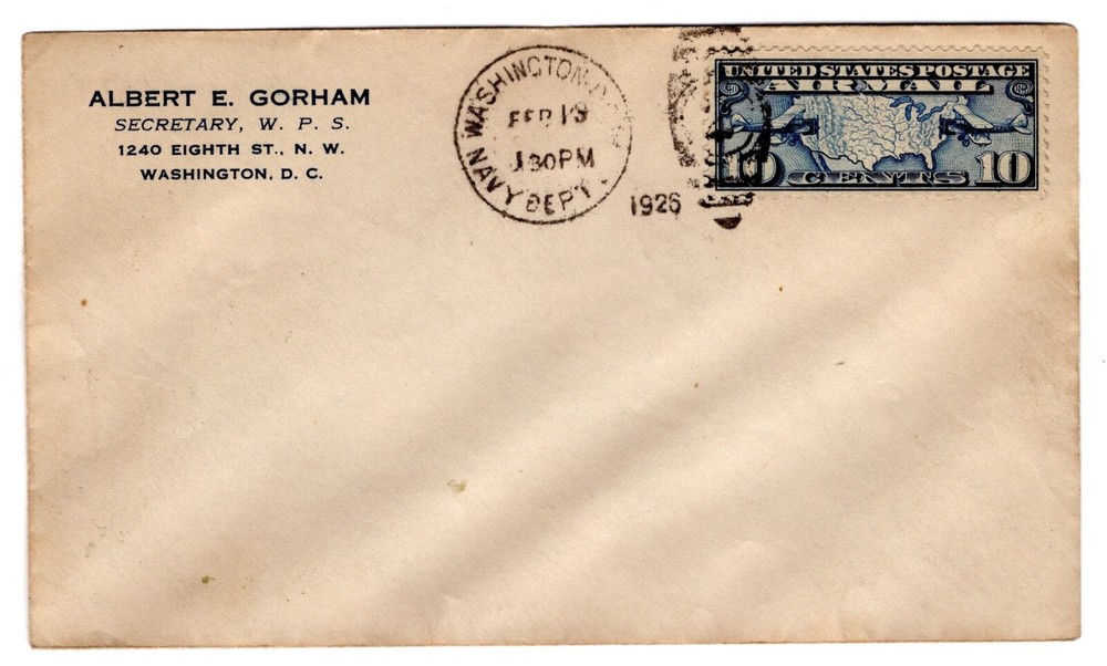 C7 Map FDC 10c Airmail 1926 FDC Albert Gorham U/O Navy Dept CCL Washington DC
