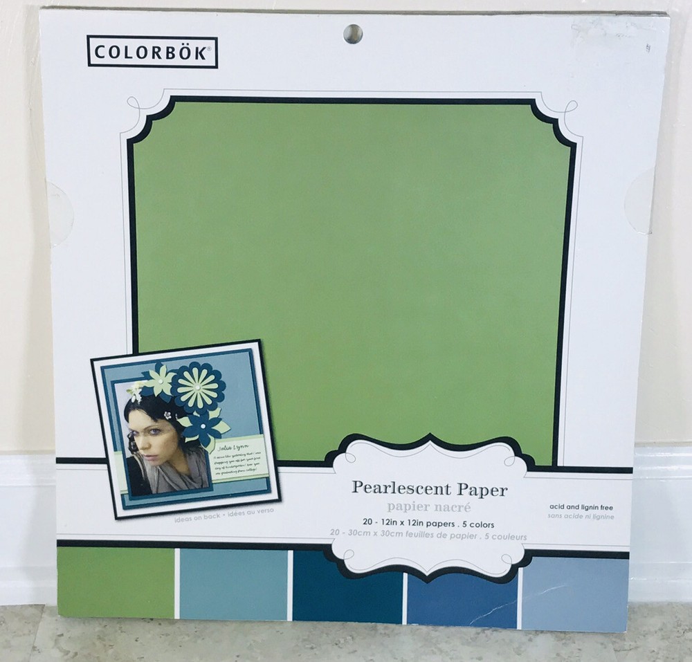 GREEN & BLUE ASSORTED PEARLESCENT SCRAPBOOK PLAIN COLOR SHEETS BUNDLE 12 X 12