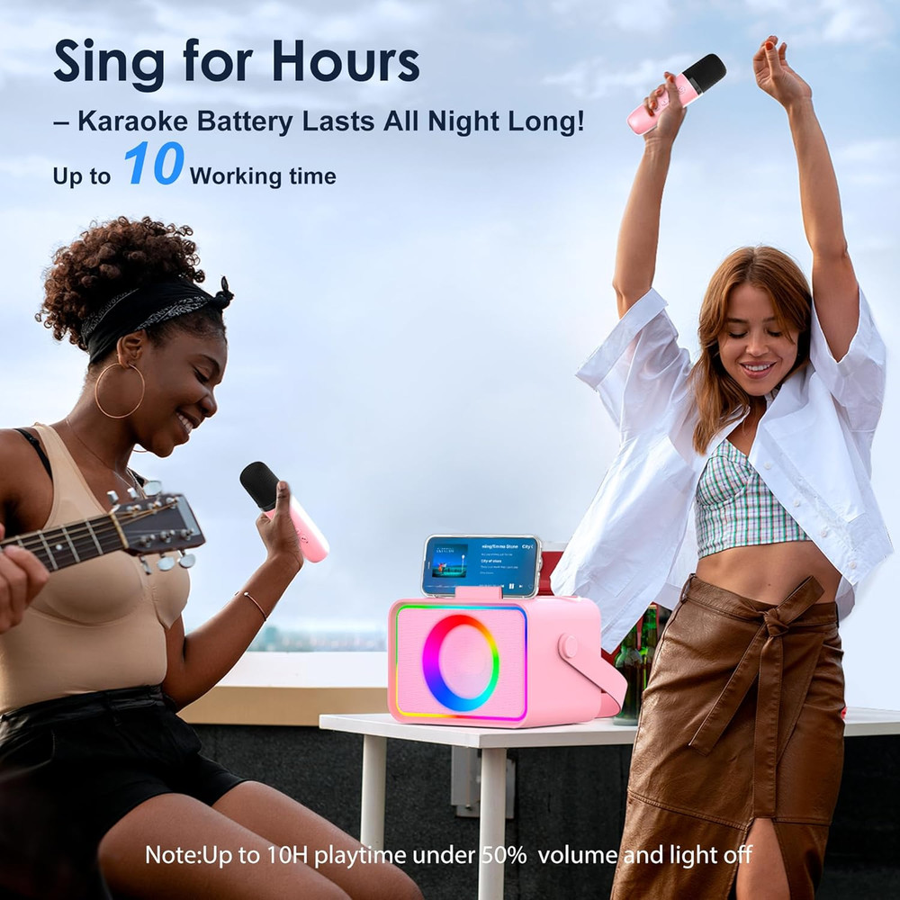 Karaoke Machine,Portable Bluetooth Speaker with 2 Wireless Microphone for Adults