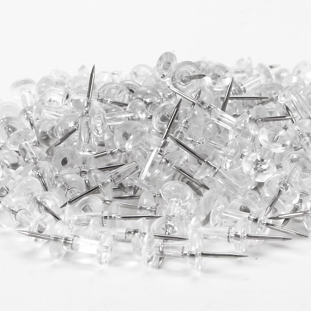 Push Pins 600 Count - Clear Thumb Tacks with Reusable Container for Storage