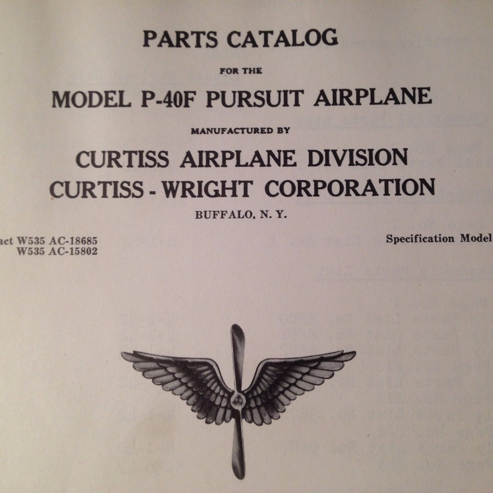 Original 1942 Curtis Wright P-40F Warhawk Parts Manual