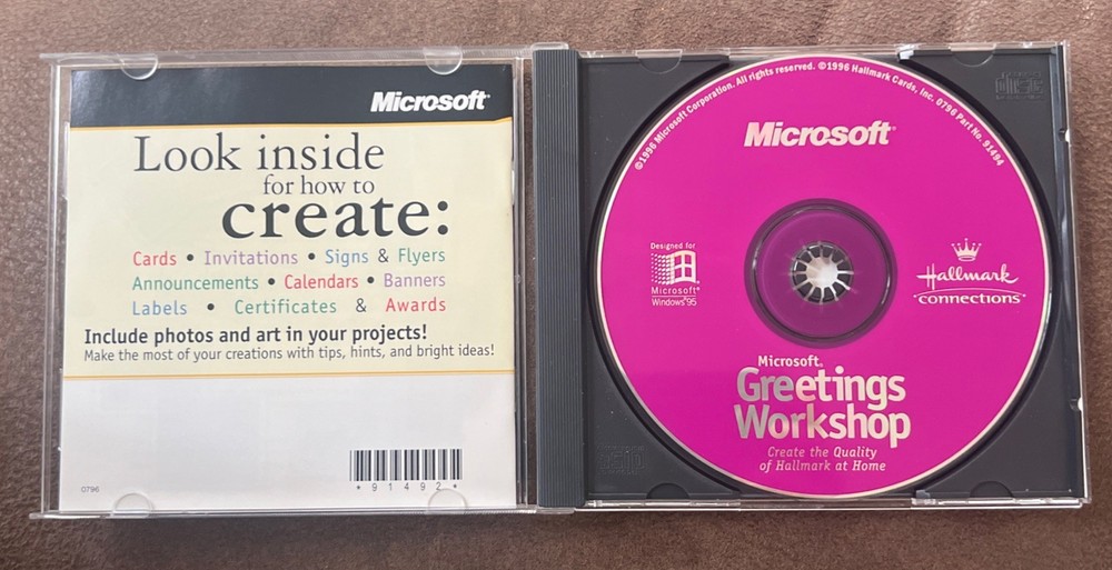 Microsoft Greetings 96 Hallmark Connections Workshop CD Win95 Win98 Windows NEW