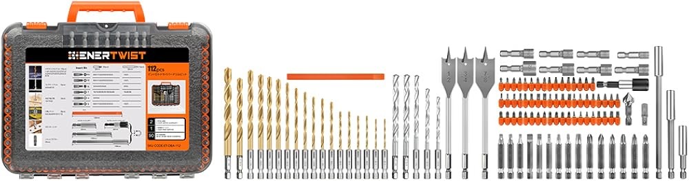 Drill Bit Set, 112-Pieces 1/ Hex Shank Impact Driver Bits and