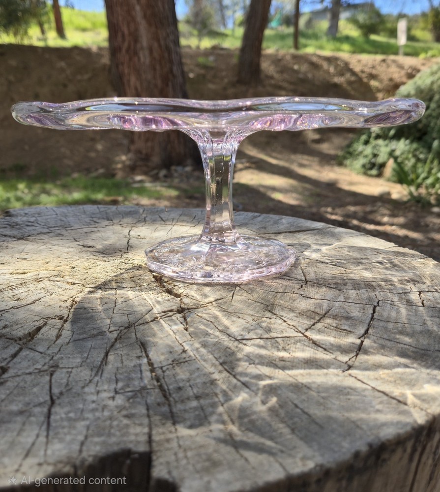 Depression Glass Cake Stand - Pink - Wild Daisy Pattern - 1930s