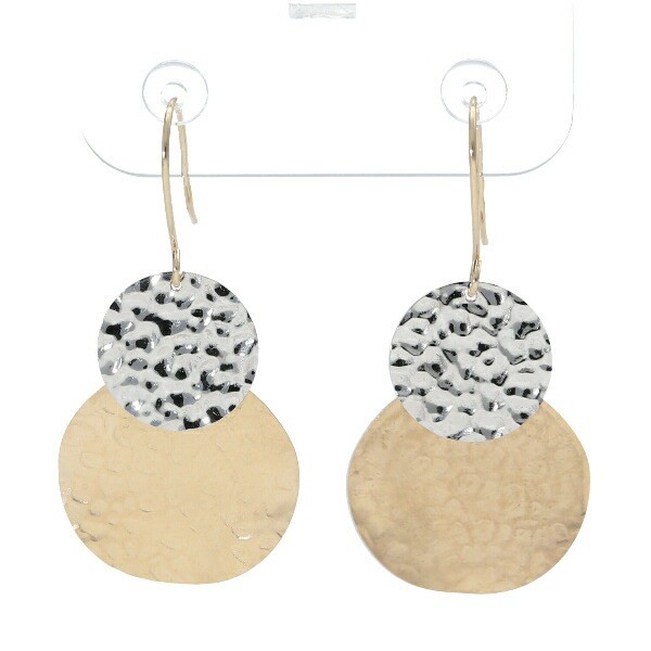 Hammered Double Circle K10 Gold Hook Earrings (Pair)