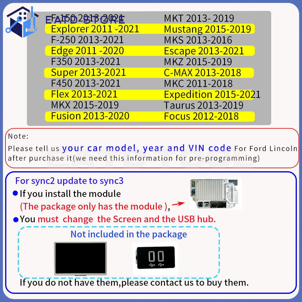 NEW SYNC3 for Ford Lincoln F-150 8G SYNC 3.4 APIM Module Carplay Android-Auto