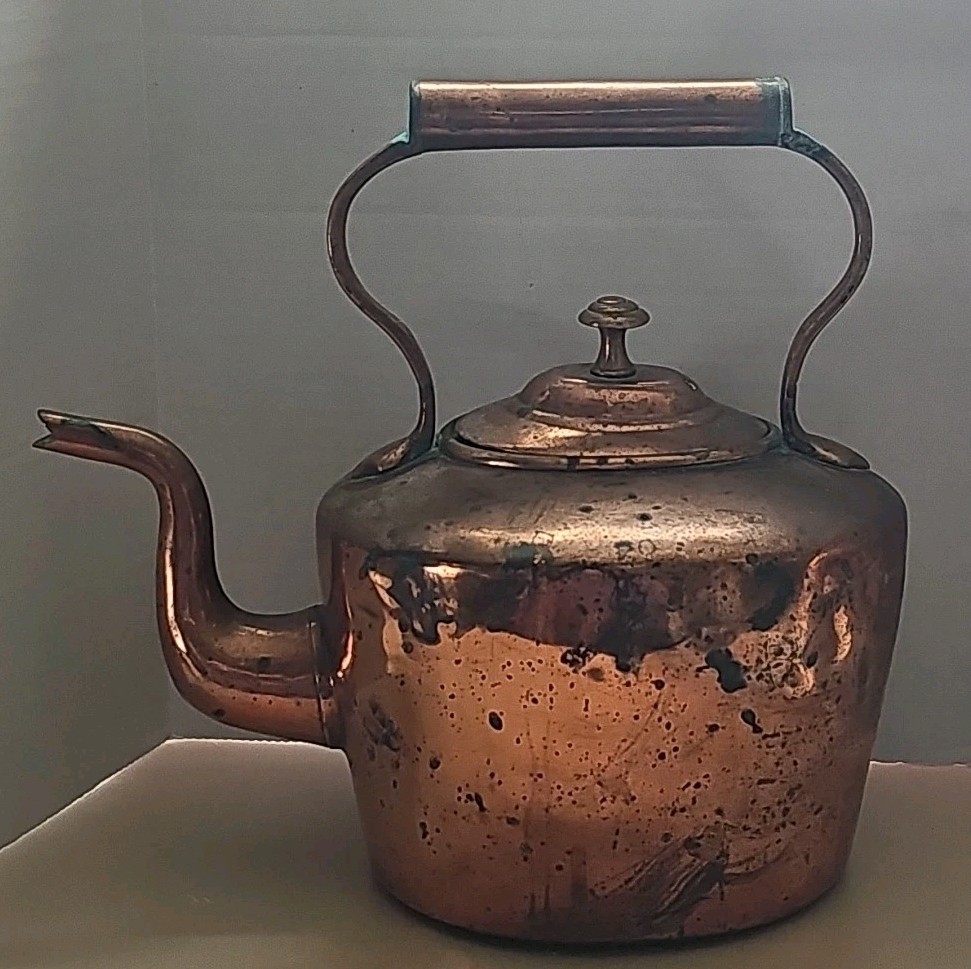 Antique Decorative Fireplace Victorian Copper Kettle Rustic Country Kitchen