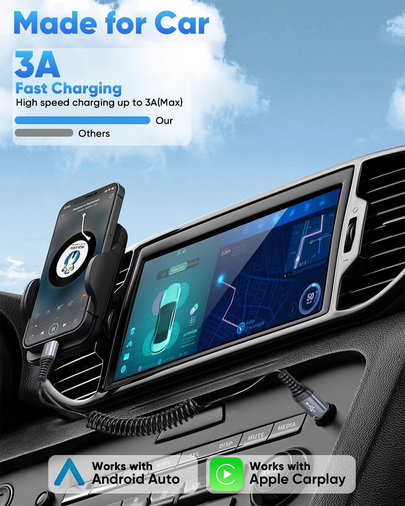 USB a to USB C Coiled Cable 3FT 2-Pack, Coiled USB C Cable for Car Fast Charging