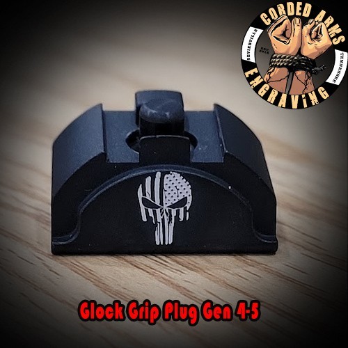 Punisher Flag Lasered Engraved Grip Plug for Glock