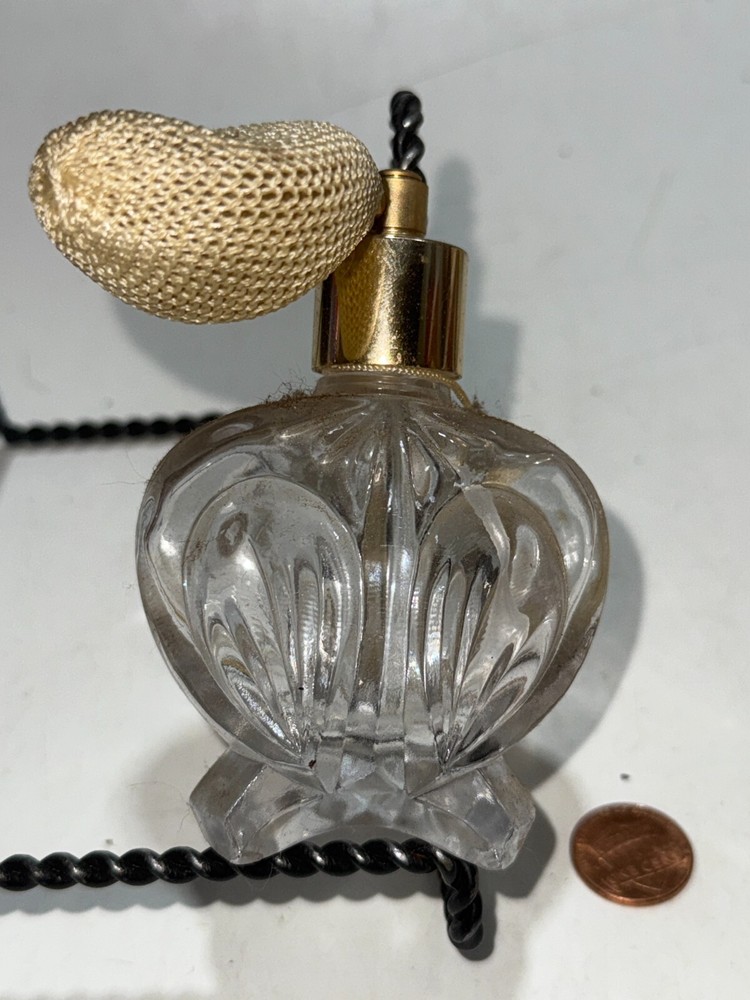 Vintage Crystal Perfume Bottle W/ Atomizer + Tassel 4" Tall