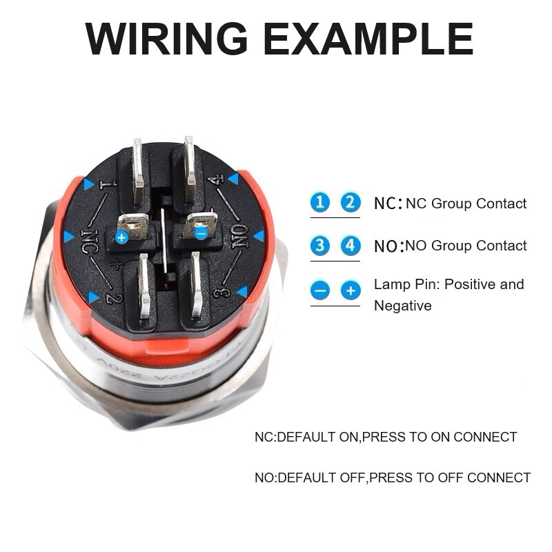 22mm 2 NO 18A High Current Waterproof IP67 High-Power Control Push Button Switch