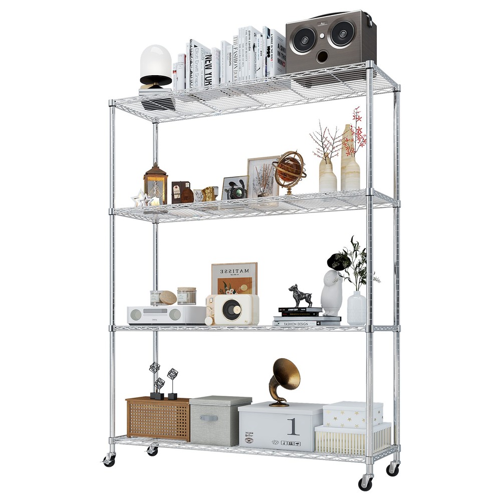 46x17x65" Heavy Duty Wire Rolling Storage Shelf Rack with Wheels Adjustable Rack