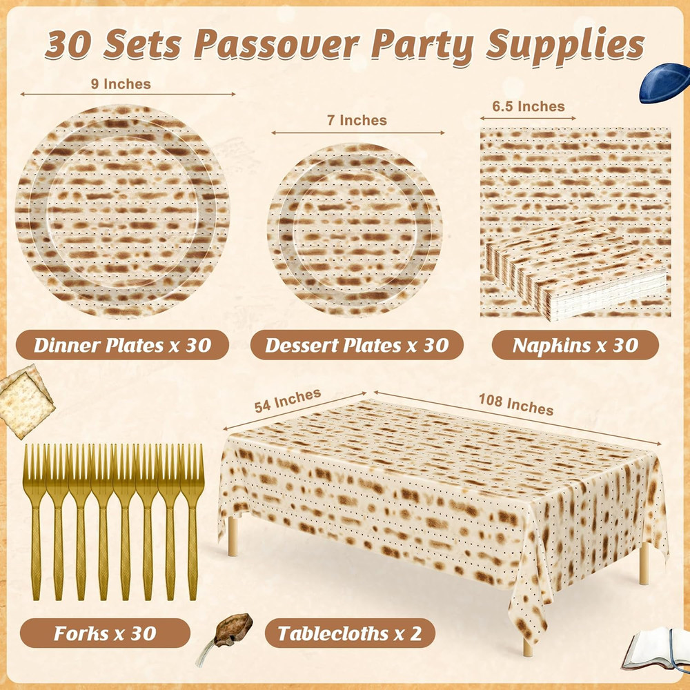 30 Sets Seder Plates for Passover, 122 PCS Disposable Passover Decorations, Pass