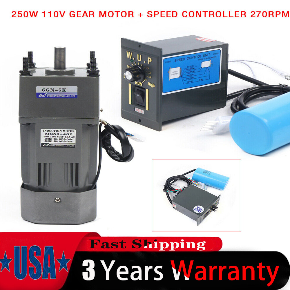Variable Speed Motor 250W 5K 110v Ac Slow Down Motor Low Speed Mini Gearbox