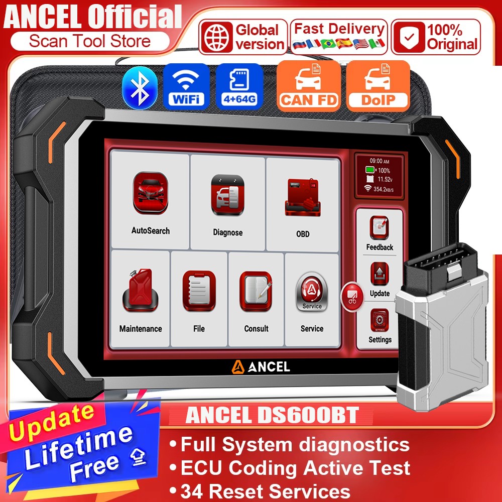 ANCEL DS600BT CANFD DOIP OBD2 Diagnostic Car Scanner ECU Coding Bi-Directional