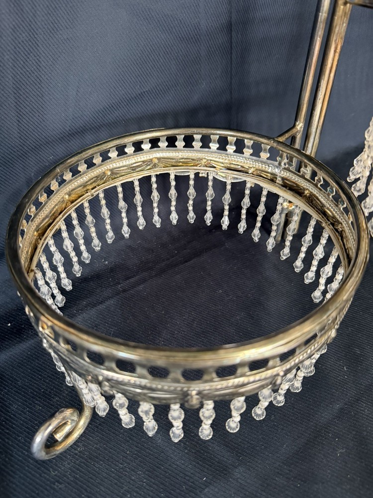 Vintage metal 3 Tier Beaded Beautiful Cake Stand Silver EUC