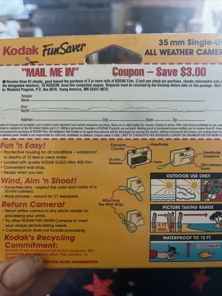 Kodak Weekend 35 Waterproof Clear Plastic Camera 1992 (SEALED)