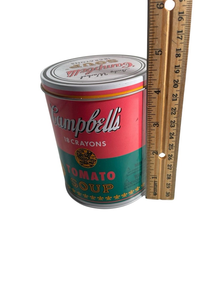 Andy Warhol Campbell’s Soup Crayon Tin 18 USED Crayons Sharpener