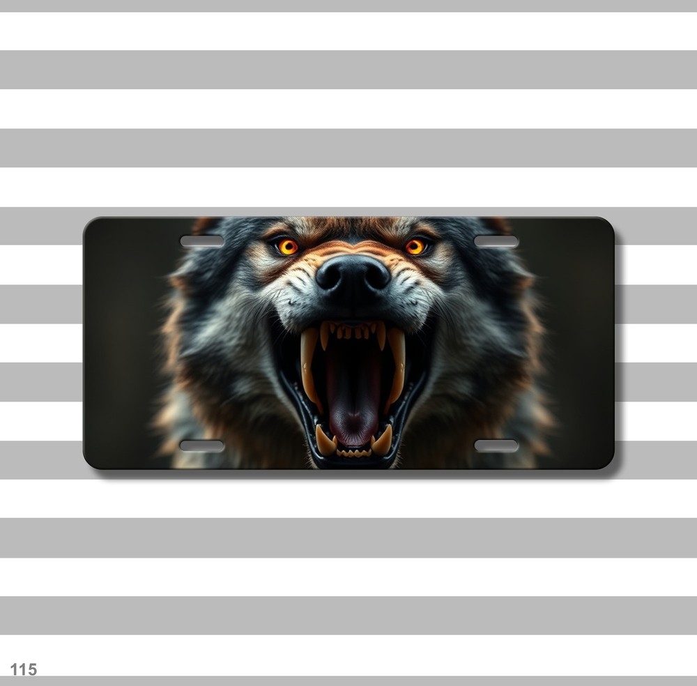 Aggressive Wolf License Plate Snarling Design Customizable Front Plate Anniversa