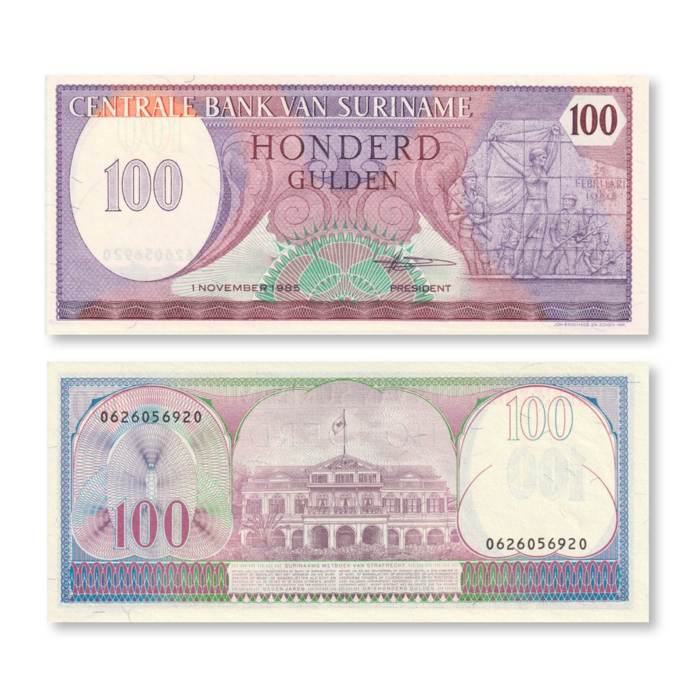 Suriname 100 Gulden, 1985, B514b, P128b, UNC