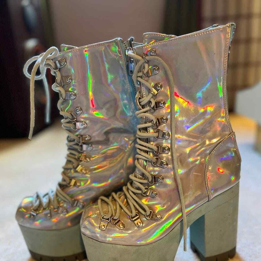 Club Exx Metallic Platform Boots. Size 8