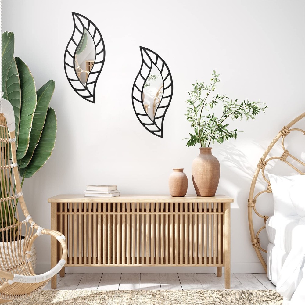 2 Pcs Decorative Mirror Wall Decor Leaf Teardrop Mirror Wall Mounted Decorati...