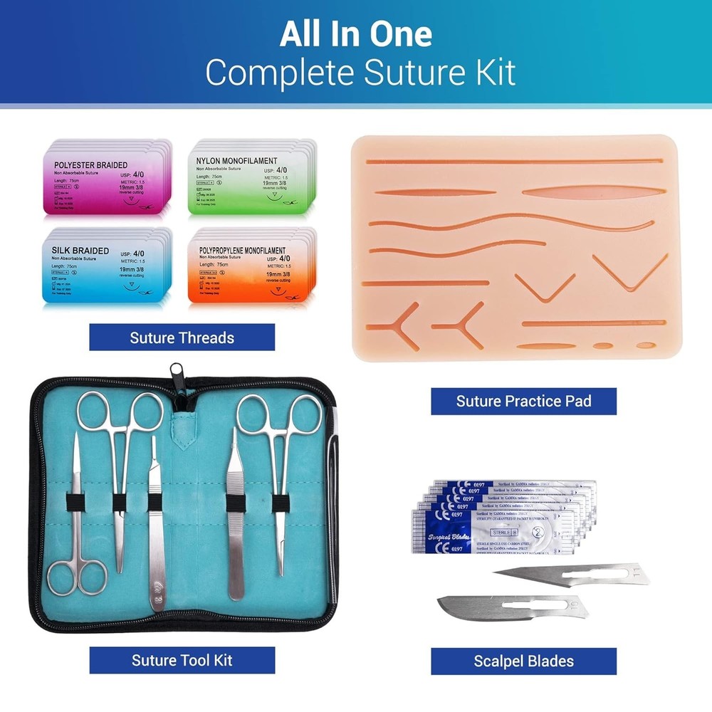Suture Practice Kit for Medical Students | Complete Set 32 Pieces Include Dur...