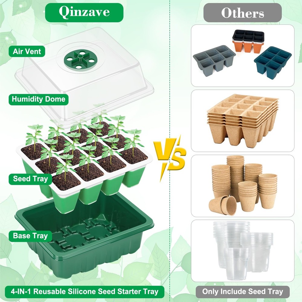 Reusable Silicone Starter Tray, 60 Cells Starter Kit with Humidity Adjustable...