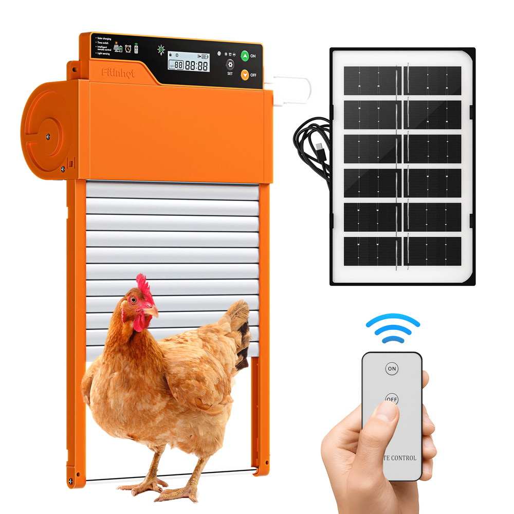 Fitinhot Auto Chicken Coop Door Solar Powered Timer Light 100FT Remote Control