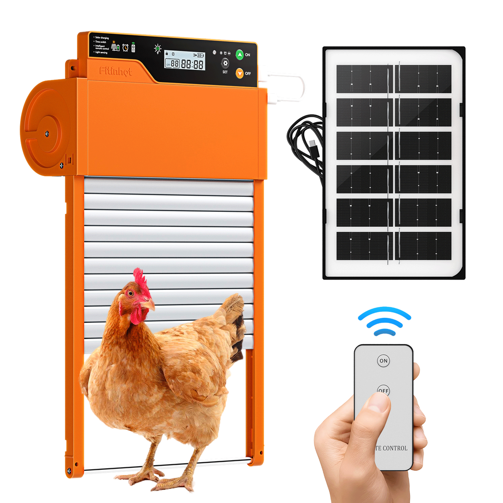 Fitinhot Auto Chicken Coop Door Solar Powered Timer Light 100FT Remote Control