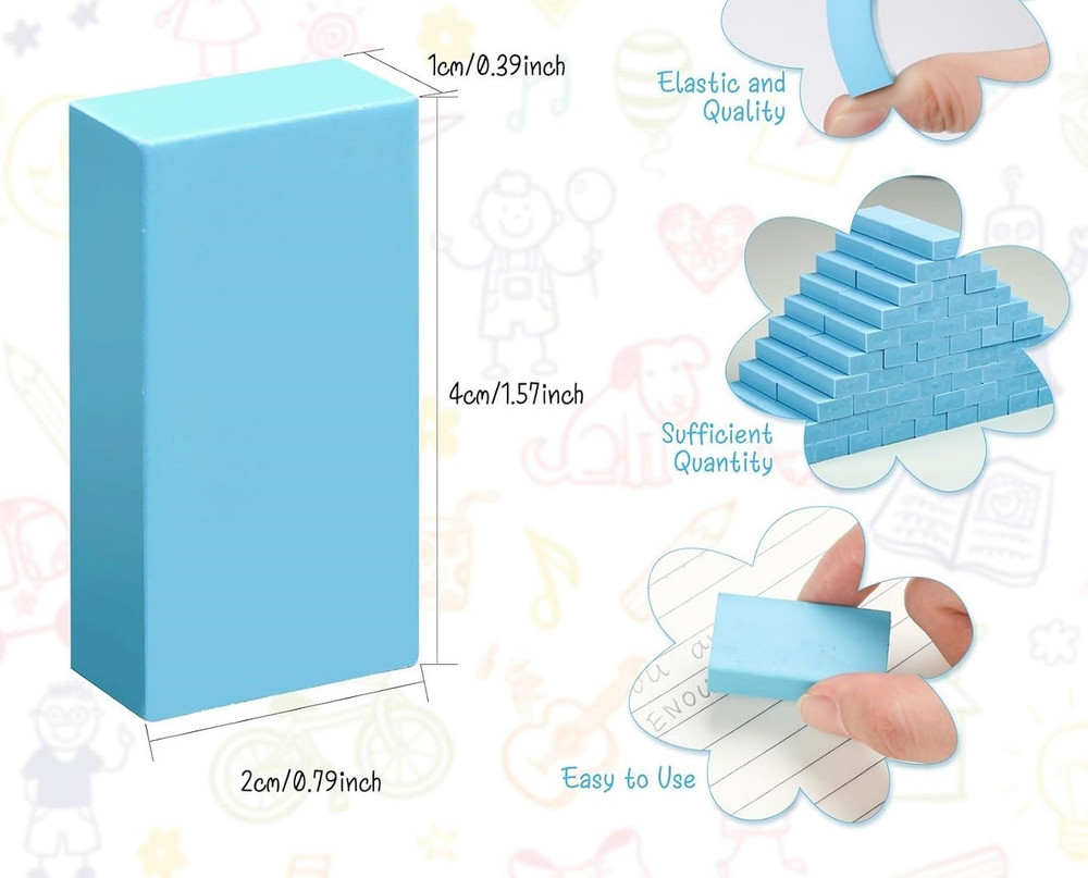 Classic Eraser BLUE Rectangle Rubber Eraser - 48 Pieces