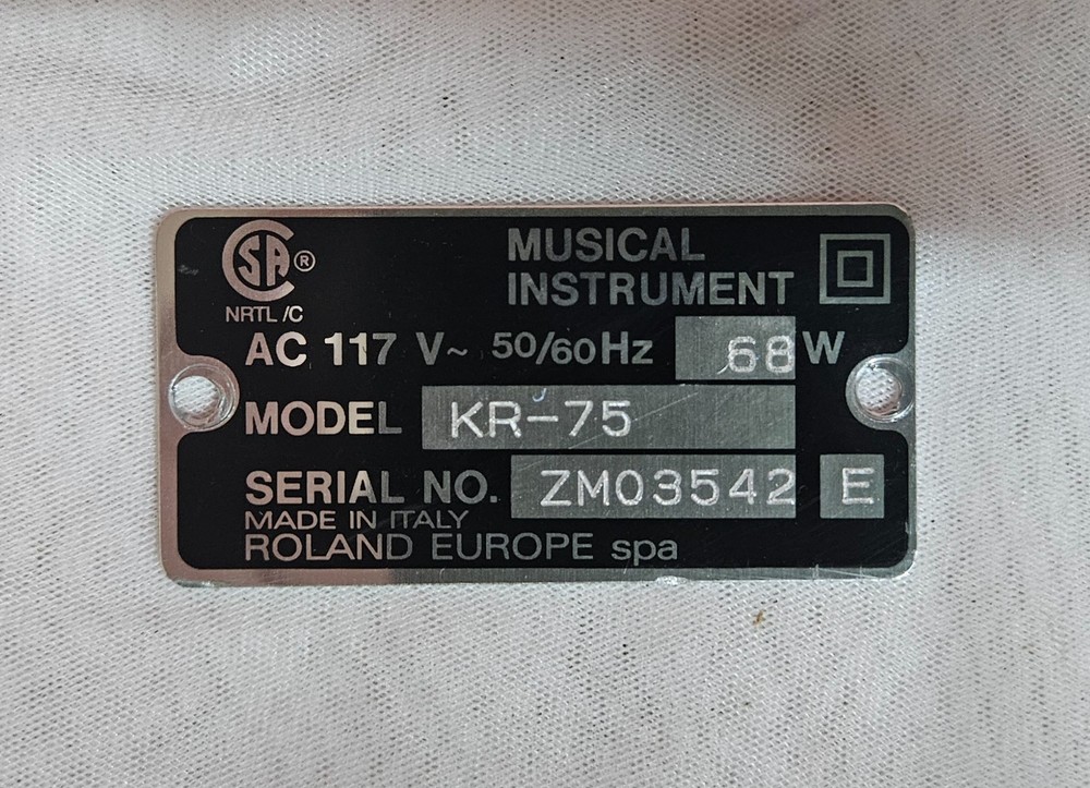 ROLAND KR-75 Keyboard Bottom Tin ID TAG