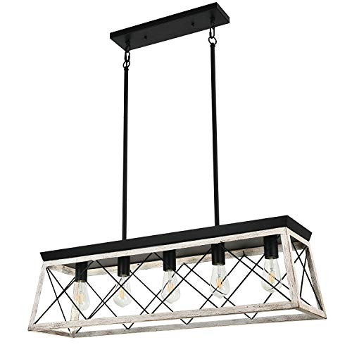 Farmhouse Rectangular Chandelier Rustic, 5-Lights Kitchen Island White5Light