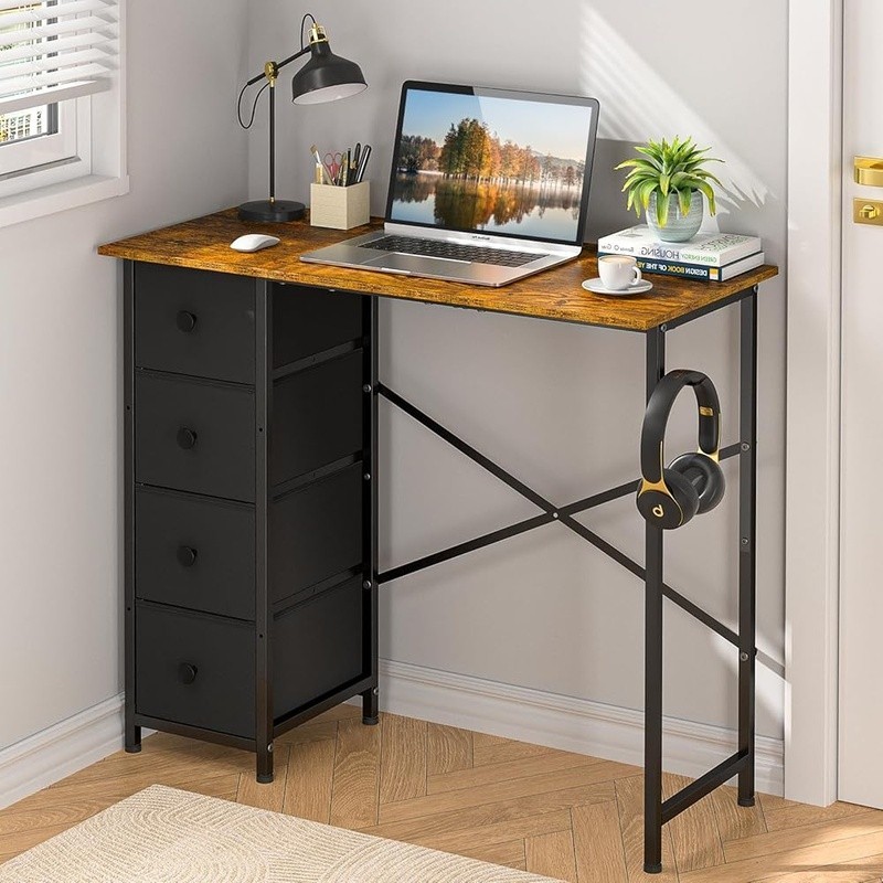 Small Office Desk 4 Drawers Storage Computer Table Easy Assembly Modern Design