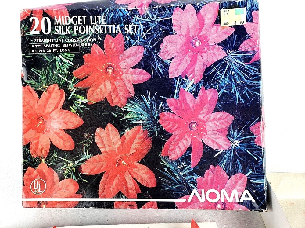 Noma Silk Poinsettia Flower Lights 20 Midget Lite Set